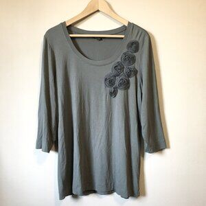 Nicole Miller Clay Grey Rayon 3/4 Sleeve Chiffon Rose Shirt